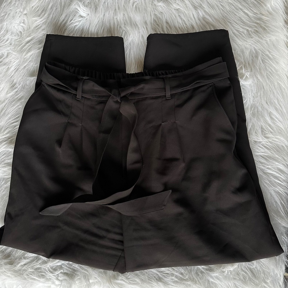 Express Dress Pants Black Paperbag Waist Tapered High Rise Belted Business Large